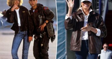 Melania Trump channels 'Top Gun' in leather bomber for naval station visit