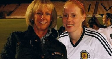 Rangers player Kathryn Hill with her mother Lesley, who died in 2017 aged just 51