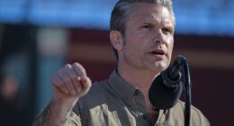 Secretary of War Pete Hegseth speaks at the United States Marine Corps 250th birthday celebration at Marine Corps Base Camp Pendleton on October 18