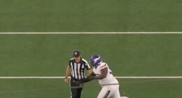 An NFL referee received medical treatment after colliding with a 307lbs Vikings lineman
