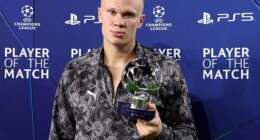 Erling Haaland was stony-faced after being given the player of the match award on Wednesday