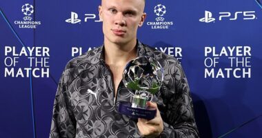 Erling Haaland was stony-faced after being given the player of the match award on Wednesday