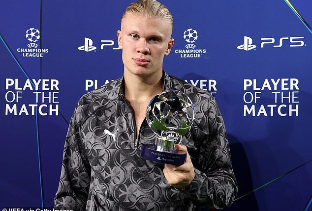 Erling Haaland was stony-faced after being given the player of the match award on Wednesday
