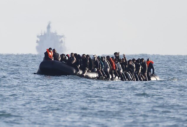 Migrants crossing from northern France by dinghy last month