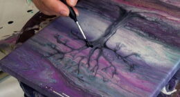 Painting A Tree On Wet Acrylic Pour With Beautifully Ghostly Results