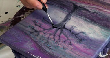 Painting A Tree On Wet Acrylic Pour With Beautifully Ghostly Results