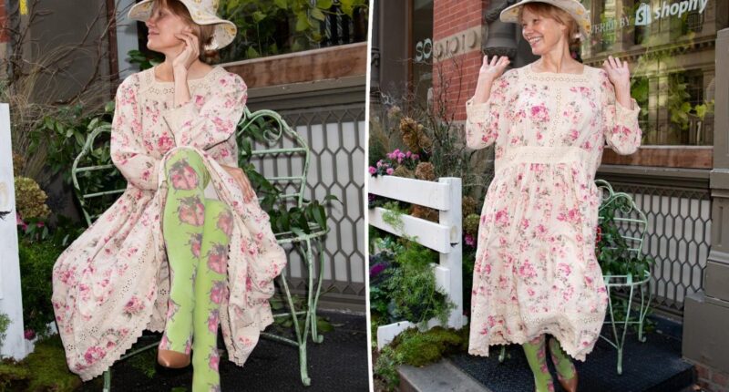 Pamela Anderson turns heads with wild floral outfit at garden-themed skincare event