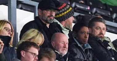 Mark Bellingham and his wife Denise were pictured watching son Jobe in action at Pride Park, Derby, on Monday night after deciding to end their 20-year marriage