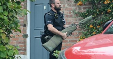 Police remove firearms from the family home of an Oxford University student who was arrested for 'inciting racial hatred' after he led chants of 'put the Zios in the ground'