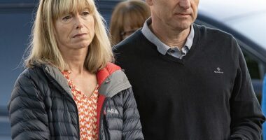 Kate and Gerry McCann are pictured at the annual prayer vigil in their home village of Rothley, Leicestershire, to mark the 18th anniversary of the disappearance of their daughter Madeleine