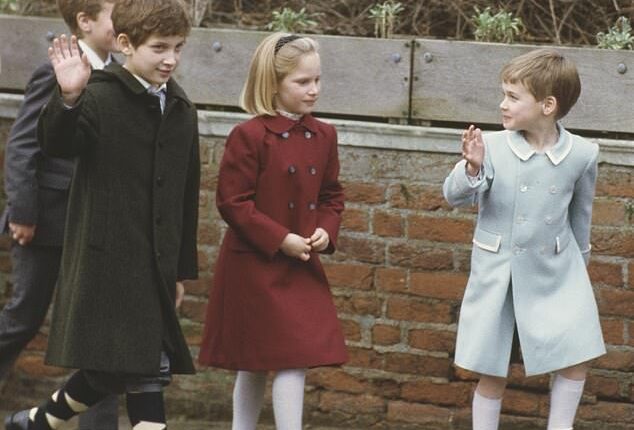 William revealed he would tear down the corridors with his cousins playing games but they would sometimes find themselves injured with large splinters (pictured together in 1987)