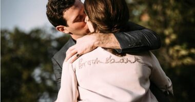 Princess Eugenie posted a sweet snap (pictured) of her and husband Jack Brooksbank locked in a passionate embrace to mark their seventh wedding anniversary