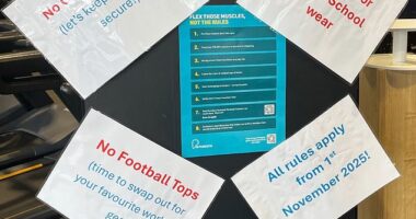 A photograph posted on X showed the notice plastered to a wall inside a PureGym branch (pictured)