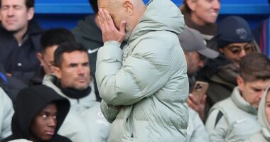 Enzo Maresca cannot bear to look as his Chelsea side are beaten by Sunderland at the weekend