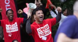 Ryan Thomas is pictured cheering on volunteers after he collaborated with the RVS to help spread the word about how rewarding the volunteering experience can be