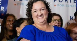 Explosive details about Democrat Katie Porter's abusive marriage have resurfaced amid her bid to become the next California Governor. (Pictured: Porter in March 2025)