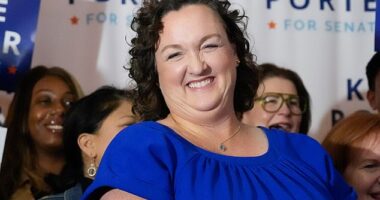 Explosive details about Democrat Katie Porter's abusive marriage have resurfaced amid her bid to become the next California Governor. (Pictured: Porter in March 2025)