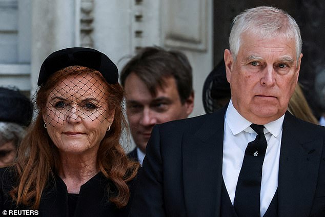 Prince Andrew and Sarah Ferguson at the Duchess of Kent's funeral in September 2025