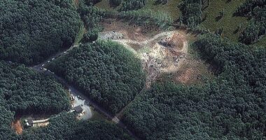 A satellite image showed the devastating aftermath of the blast at a Tennessee explosives factory