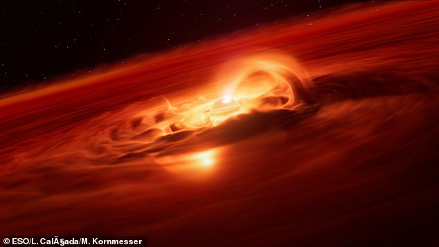 Scientists have been baffled by a young rogue planet which has put on a record-breaking growth spurt, hoovering up six billion tonnes of gas and dust every second (artist's impression)