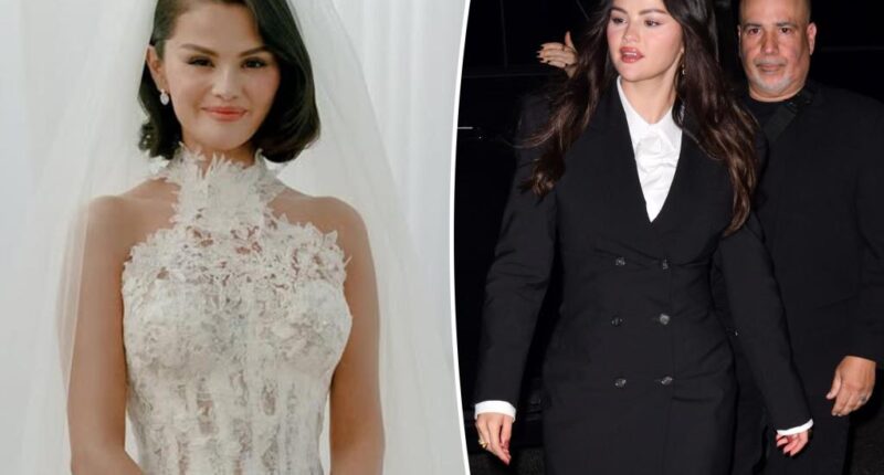 Selena Gomez stuns in white blazer dress at wedding rehearsal dinner