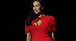 Megan Gale (pictured) was a lady in red as she took to the catwalk at the David Jones Rewards x Qantas Frequent Flyer event on Wednesday