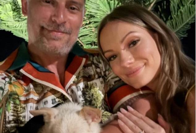 Joe Manganiello has confirmed his engagement to longtime girlfriend Caitlin O'Connor. The actor posted a photo with his lady love as she flashed her sparkly diamond engagement ring as both held their Chihuahua Bubbles