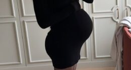 Sophie Habboo, 36, flaunted her blossoming bump in a mirror selfie shared to Instagram on Thursday as she entered the final month of her pregnancy