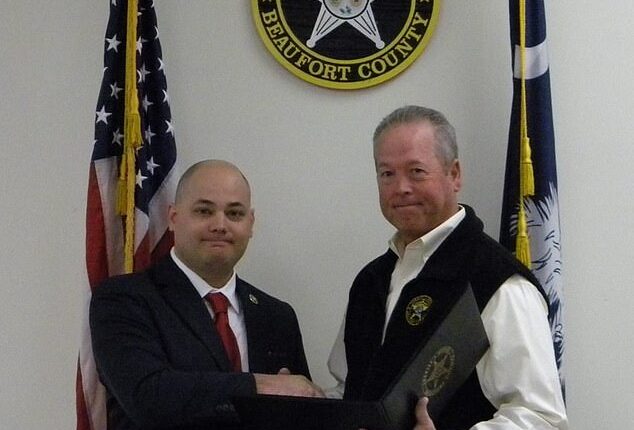 William 'Billy' Squires, left,  a deputy with the Beaufort County Sheriff's Office since 2005 has been fired in disgrace after pointing a loaded firearm at teenagers in his own neighborhood - all while allegedly under the influence of alcohol