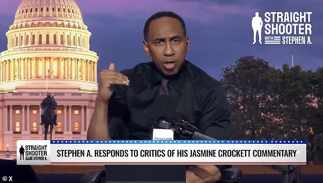 Stephen A Smith tore into Democrat Congresswoman Jasmine Crockett for using 'street language' in her attacks on Republicans in a blistering rant on his show this week