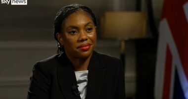 Stop asking me about Nigel Farage! Kemi Badenoch clashes with interviewer as she says Reform 'is not a party of the right' amid poll woe