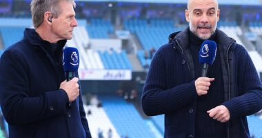 Pep Guardiola (right) has sent his well wishes to Stuart Pearce (left) after the death of his son