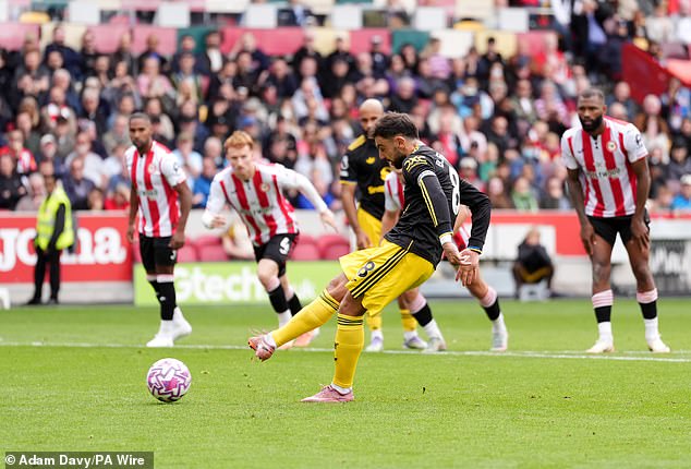 Bruno Fernandes has already missed two penalties this season, including this spot-kick in Manchester United's 3-1 loss at Brentford