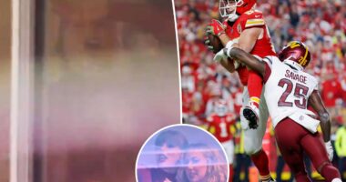 Taylor Swift adorably swoons over Travis Kelce as he reaches career milestone at Chiefs vs Commanders game