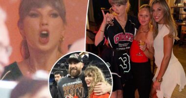 Taylor Swift wears custom jersey dress to Chiefs-Lions game
