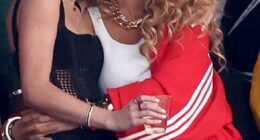 Taylor Swift's falling-out with Blake comes after DailyMail.com exclusively reported that the Gossip Girl star, 37, threatened to leak embarrassing private text messages unless the singer publicly backed her in her fight against Justin Baldoni; pictured together in February 2024 in Las Vegas