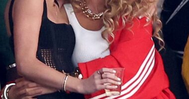 Taylor Swift's falling-out with Blake comes after DailyMail.com exclusively reported that the Gossip Girl star, 37, threatened to leak embarrassing private text messages unless the singer publicly backed her in her fight against Justin Baldoni; pictured together in February 2024 in Las Vegas
