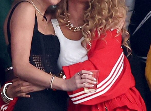 Taylor Swift's falling-out with Blake comes after DailyMail.com exclusively reported that the Gossip Girl star, 37, threatened to leak embarrassing private text messages unless the singer publicly backed her in her fight against Justin Baldoni; pictured together in February 2024 in Las Vegas