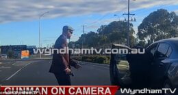 Terrifying moment crazed gunman dressed in a flat cap and maroon blazer forces driver out of their vehicle during wild carjacking spree in Melbourne - and the very odd five-word phrase he yelled before getting behind the wheel