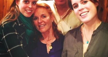Sarah still lives with Andrew. For years, her ex-husband would take their daughters (pictured all together) to Royal Family celebrations without Sarah