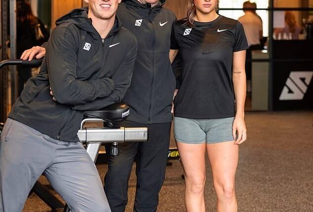 Paul Scholes, pictured at the family gym with eldest son Arron (left) and daughter Alicia (right)