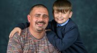 Rhys McDonald and his son, Freddie. Mr McDonald was sentenced to 28 months in prison after he pleaded guilty to publishing written material to stir up racial hatred