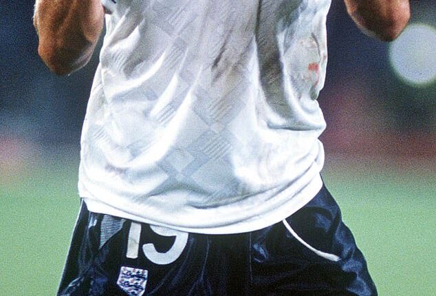 Paul Gascoigne celebrates England's victory against Cameroon during the 1990 World Cup