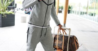 Nico O'Reilly, pictured arriving for England duty on Monday for the first time, was called up to the squad after Reece James' withdrawal due to injury