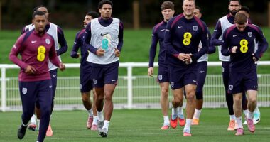 Jarell Quansah (second left) has left the England camp ahead Tuesday's World Cup qualifier