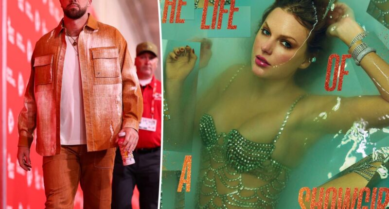 Travis Kelce wears orange to Chiefs vs. Commanders game, a 'Life of a Showgirl'-coded outfit