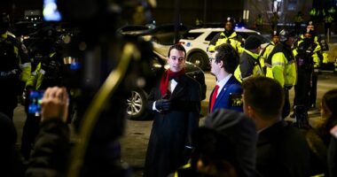 Paul Ingrassia announces the release of January 6 rioters outside of the DC Central Detention Facility on January 20, 2025