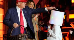 Trump puts candy on kid’s costumed head at White House Halloween event - again