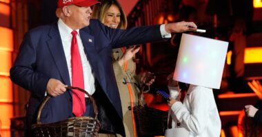 Trump puts candy on kid’s costumed head at White House Halloween event - again