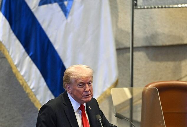 President Donald Trump's speech to the Israeli parliament was interrupted by screaming protesters on Monday morning